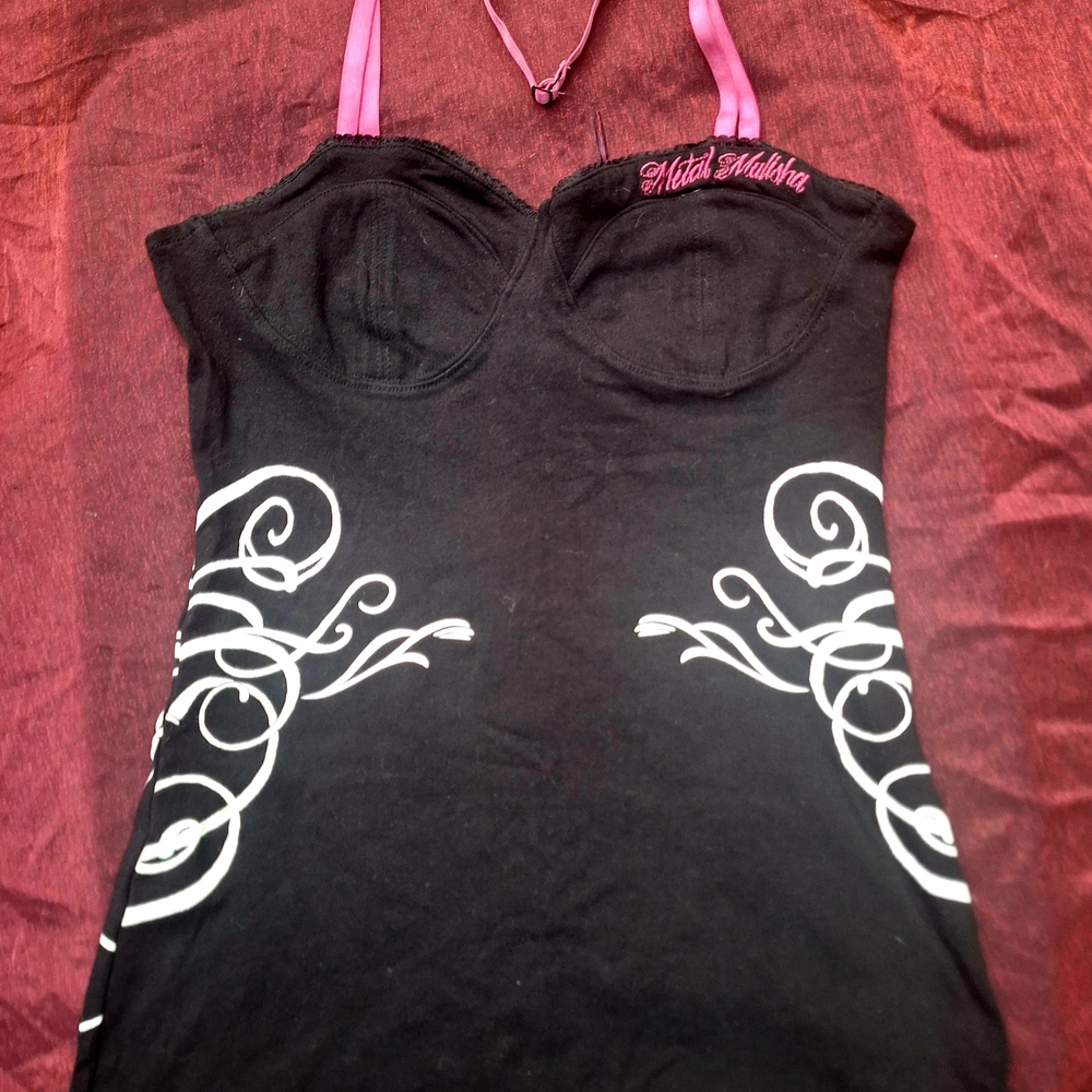 Metal Mulisha Black and White Camisole with Pink Straps
